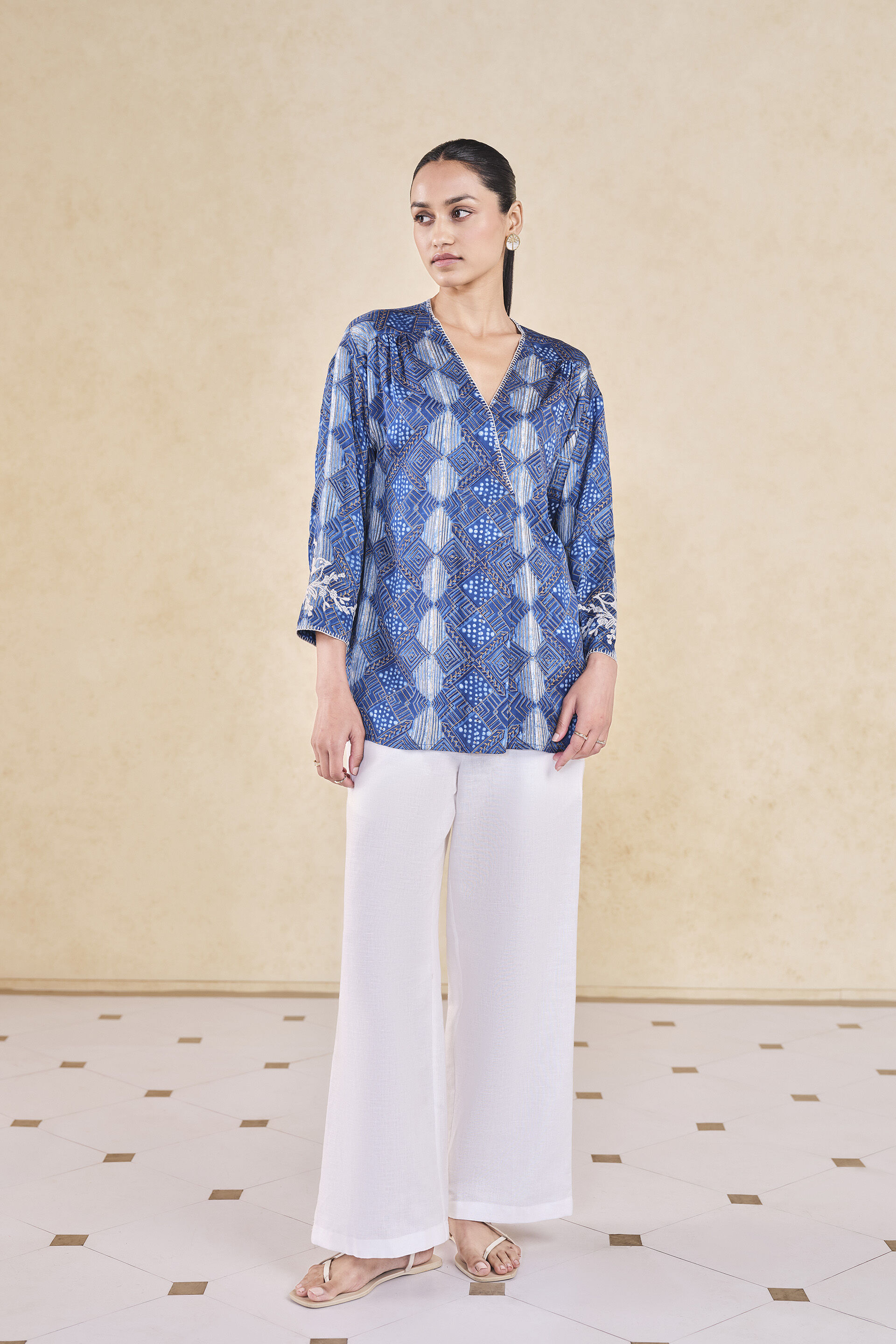 Landscape Handcrafted Dabu Top - Blue